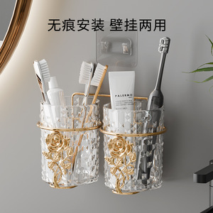 ที่วางแปรงสีฟันแบบติดผนัง ไม่ต้องเจาะ ใช้ถ้วยดูดสุญญากาศ โปร่งใส พร้อมลายกุหลาบทอง สำหรับห้องน้ำ - Product Image 3