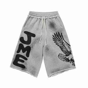 Manufacturer Custom Green <b>Camo</b> Acid Wash Cotton Oversized Eagle Print Ripped Hem Drawstring Knee Length Men's Casual <b>Shorts</b> - Product Image 1