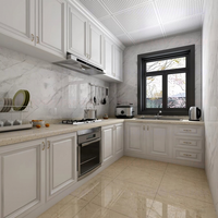 Meuble de cuisine modulaire en bois massif MDF avec design de style européen moderne, plan de travail en marbre artificiel, rangement écologique