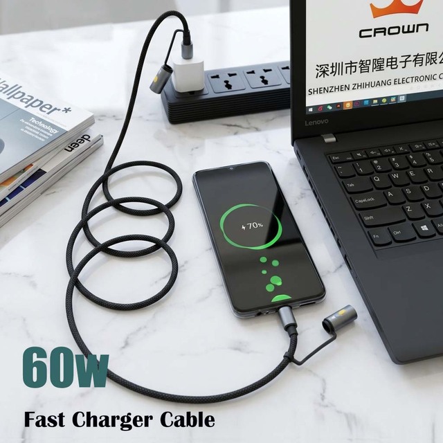 Wholesale Pd60W USB C Fast Charging Data Cable Bring Cigarette Lighter and Flashlight for Iphones 17 Pro Max Laptop Smart Watch