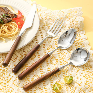 Ensemble de couteau, fourchette et cuillère en acier inoxydable A29 304 avec manche en bois de noyer, vaisselle occidentale durable, ensemble de quatre pièces - Product Image 4