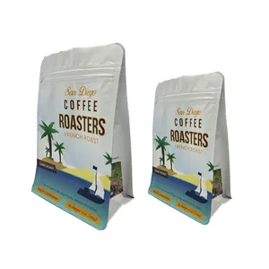 Recyclable Fully Printed Green Coffee Bean Flat Bottom Pouches Wholesale Luxury Coffee Bags High Barrier Eco Friendly Coffee Bag