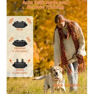Collier de dressage anti-aboiement <span class=keywords><strong>2</strong></span>-en-<span class=keywords><strong>1</strong></span> pour chien avec télécommande, portée de 3300 pieds, 5 niveaux de sensibilité réglables, étanche IP67 (pour chiens de 5 à 120 livres) - Product Image 2