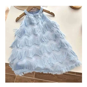 Robes d'été sans manches à bretelles et pompons pour bébés filles, style gâteau, vêtements pour enfants, robe douce pour filles pour les fêtes - Product Image 1