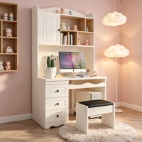 Bureau d'ordinateur convertible en bois blanc de style nordique moderne avec étagère, tiroirs et rangement multifonctionnel pour étudiant, gain de place