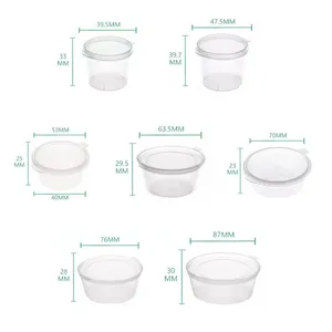 Disposable Round Clear Plastic Transparent Portion Cup Sauce Cup With Hinged Lid