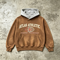 Sweat à capuche épais délavé à l'acide Atlas Athletic, gris contrastant, marron délavé soleil, effet usé, style streetwear