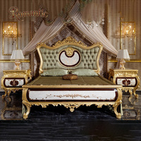 Cadre de lit double capitonné en bois massif doré de style européen, taille king, chambre à coucher, vintage royal, couleur personnalisable, ensemble complet