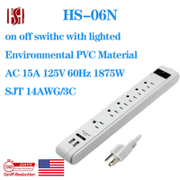 Stop Kontak Ekstensi dengan Saklar Nyala/Mati, 6 Outlet, 15A, dan USB untuk Penggunaan di Rumah, Kantor, dan Meja Kerja