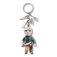 Porte-clés créatif en forme de couteau, hache, tronçonneuse, en alliage de zinc et acrylique, fait main, forme irrégulière, pour femmes et hommes, cadeau idéal pour Halloween