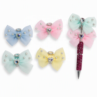 Nœud en organza pastel, breloque cœur en strass pour stylo, composant de bijoux DIY, fourniture artisanale en gros