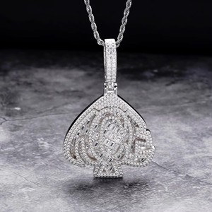 Ciondolo <span class=keywords><strong>Asso</strong></span> di Picche in Stile Hip Hop, Gioiello Completamente Tempestato di Moissanite, Placcato in <span class=keywords><strong>Oro</strong></span> Bianco 18K, Charm da Poker - Product Image 5