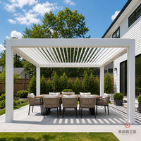 Pergola à lames orientables en aluminium MEXIN avec bande LED, capteur de pluie et télécommande pour terrasse, patio, jardin, hôtel