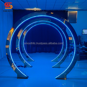 Arco de entrada redondo de acero inoxidable dorado personalizado SMOOTH con luces LED RGB para decoración de eventos de boda - Product Image 4