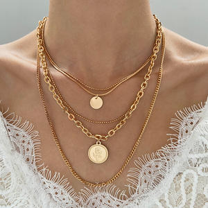 สร้อยคอประดับจี้รูปเหรียญชุบทองหลายชั้นแบบหลายชั้นสายโซ่สายโซ่ยาวเป็นชั้น - Product Image 2