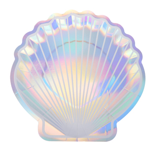 Assiettes en papier de coquillage festonné de sirène <span class=keywords><strong>Assiette</strong></span> de vaisselle de fête jetable Feuille holographique Fête de sirène sous la mer Événement sur le thème - Product Image 5
