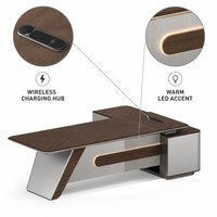 Bureau de direction intelligent de luxe avec charge sans fil, texture 3D, table de bureau Taiho Paint E1 Grade, mobilier de direction
