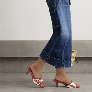 Biểu Tượng Tùy Chỉnh Thời Trang Anh Đào Màu Đỏ Mèo Con Gót Dép Stiletto Thấp Gót Trượt Trên Slide Mule Sandal Vuông Mở Ngón Chân Giày Cho Phụ Nữ - Product Image 6