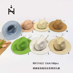 Sombrero de Paja Sintética con Decoración de Cadena en Forma de Ojo 31622 Paquete de 180 Piezas Sombrero de Protección Solar para Playa de Verano - Product Image 3