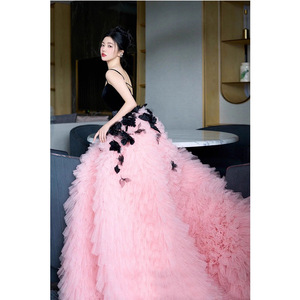 S2675L nuova moda francese di vendita calda con bretelle rosa nero Splicing elegante abito da sera di alta qualità - Product Image 6
