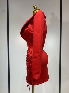 Nuevo <span class=keywords><strong>Vestido</strong></span> de <span class=keywords><strong>Fiesta</strong></span> <span class=keywords><strong>Rojo</strong></span> de Moda, <span class=keywords><strong>Vestido</strong></span> de Noche Elegante con Pedrería de Lujo, Cuello en V Profundo, Corte Entallado, Estilo Celebridad - Product Image 5