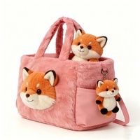 Sac à bandoulière personnalisé en peluche rose en forme de renard avec porte-clés 3D, thème Halloween, rembourrage en coton PP