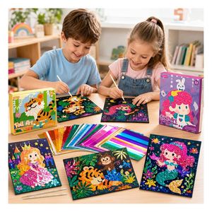 Kit de coloriage créatif en feuille pour filles, ensemble de toiles et autocollants holographiques, entraînement à la concentration, cadeau de fête ou de vacances - Product Image 5