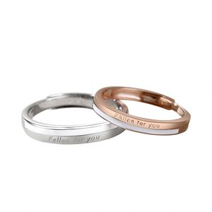 แหวนคู่ชุบเงิน Anillos De Pareja แหวนคู่รักสลักอักษร Fallen for You แหวนแต่งงานแบบปรับขนาดได้ แหวนเปิดสำหรับงานแต่งงาน เครื่องประดับงานแต่งงาน - Product Image 1