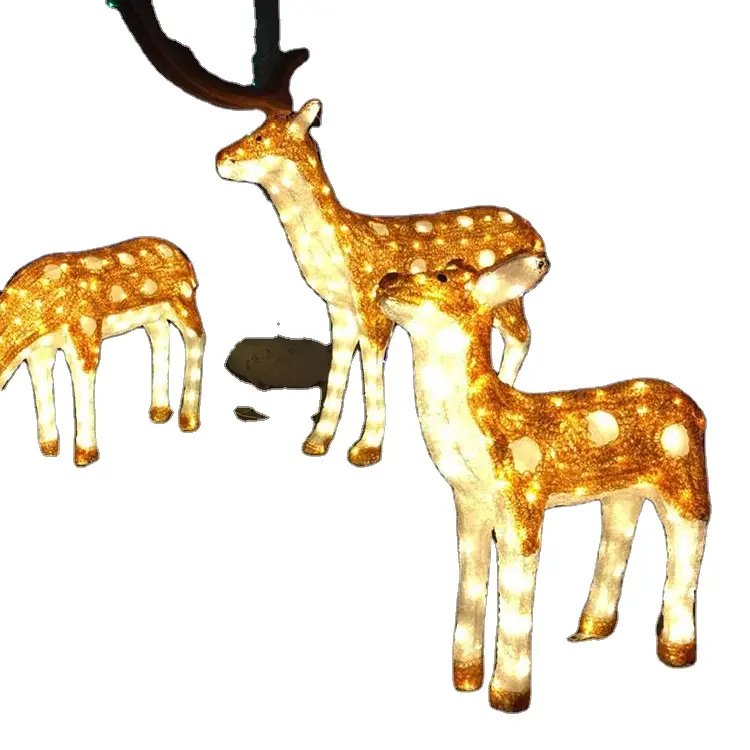 屋外の大きなクリスマスモチーフの装飾は3D鹿に照らされた動物の装飾トナカイそりライトを導きました