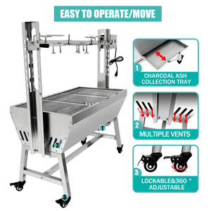Parrilla argentina de altura ajustable con asador de saliva y parrilla Rejilla Equipo de barbacoa de uso múltiple - Product Image 6