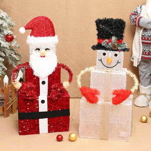 New Cross-Border Christmas Santa Snowman Gift Box Decoration Indoor <b>Illuminated</b> Standing Display Piece - Product Image 1