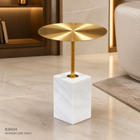 Table d'appoint en pierre naturelle blanche, fabrication directe d'usine, avec plateau en acier inoxydable brossé doré, pour hôtel, OEM ODM