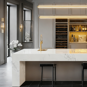 Runpin Finished Polished Artificial Quartz Stone Big Slab Kitchen <strong>Countertop</strong> Interior Decor Wholesale Price Project Supply - Product Image 1