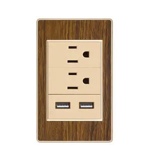 US Standard Acrylic Panel Power Outlets Multi Power Socket Wall Outlet With Two Usb