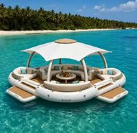 Île flottante gonflable Wake avec auvent, plateforme de loisirs aquatiques de luxe, barge de fête gonflable, salon flottant pour lac et mer