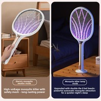 Raquette anti-moustiques électrique 2-en-1 rechargeable avec attraction et répulsif automatiques pour usage domestique, non toxique, couvre 11-20