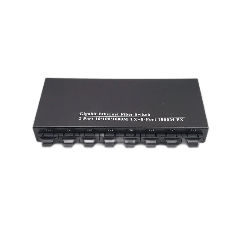 Hot Sale 8 Fiber + 2 RJ45 Ports Fiber Media Converter Unmanaged Fiber Optical Ethernet Gigabits Switches