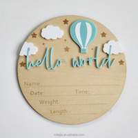 Panneau d'annonce de naissance de bébé, plaque « Hello World », panneau personnalisé avec le nom du nouveau-né, décoration de chambre d'enfant, panneau en bois « Hello World » avec les statistiques de naissance