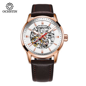 Montre mécanique automatique à cadran squelette avec logo personnalisé en gros OEM, aiguilles luminescentes, verre minéral trempé - Product Image 4