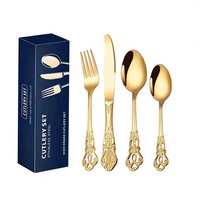 Ensemble de couverts en acier inoxydable Huangting transfrontalier, 24 pièces, pour hôtel, 6 personnes, couteau à steak, fourchette, cuillère, plaqué or, minimaliste