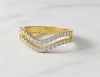 Bague Chevron à double bande en or jaune 14 carats avec grenat naturel pour mariage et anniversaire