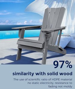 Fauteuil Adirondack pliable surdimensionné <span class=keywords><strong>GARDENSTAR</strong></span> moderne en HDPE recyclable avec porte-gobelet pour piscine, patio, jardin, extérieur, foyer - Gris - Product Image 4