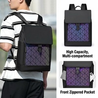 Sac à dos pour ordinateur portable en polyester réfléchissant, imperméable et durable, avec fermeture éclair, style décontracté, à rabat géométrique, grande capacité pour le voyage – Offre Spéciale