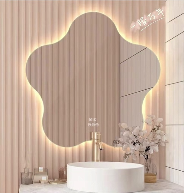 Irregular Shaped Smart Bathroom Dressing LED Art Deco Mirror Wall-Mounted Bluetooth-controlled Sink Waterproof Glass Wall Use