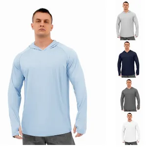 Wholesale Custom Logo Printed 100% Polyester Uv Protection Hoodie Shirts Long Sleeve Men Performance Hooded Fishing Shirts