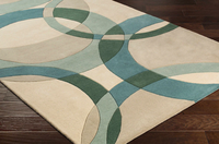 Alfombra de Lana de Nueva Zelanda Hecha a Mano por Rugfine, Color Verde Azulado y Marfil, Alfombra Artesanal de Primera Calidad con Elegante Diseño Botánico