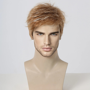 Usine Livraison Rapide Mixte Brun Clair Hommes Perruque <span class=keywords><strong>Courte</strong></span> Droite Perruques Naturelles Blonde Highlight Pixie Cut Cheveux Perruque Synthétique - Product Image 3