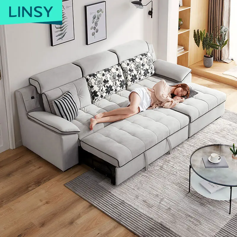 Linsy Modern Home Living Room Furniture Simple Corner Futon Folding Sofa Bed 967