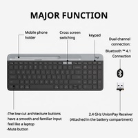 Yeni K580 Mekanik Ergonomik Kablosuz USB Oyun Klavyesi, Dizüstü Bilgisayar/Tablet/Cep Telefonu için - Hafif Rusça Düzeni