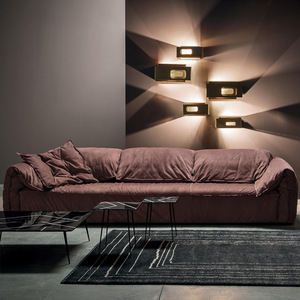 Italian Minimalist Frosted Fabric Elephant Ear Down Filled Three Seater L Shaped <b>Sofa</b> For <b>Small</b> Living Room - Product Image 1